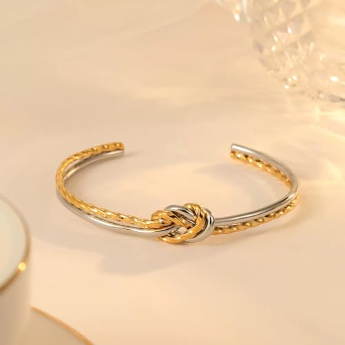 Cable Bracelets for Women Gold Knot Bracelets Two Tone Bracelets for Women Mixed Metal Bracelet Designer Dupes Gold and Silver Bracelet Dainty Gold Bracelet3