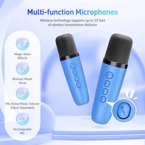 Image of Mini Karaoke Machine for Kids Adults: Portable Bluetooth Karaoke Speaker with 2 Wireless Microphones, Karaoke Gifts for Girls Boys Ages 4-12+ Years Old Christmas Birthday Home Party(Navy Blue)