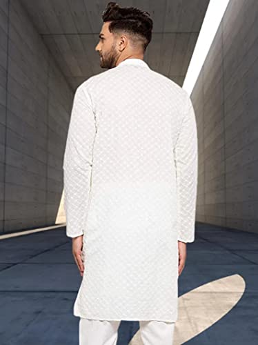 Men's Kurta White Lucknowi Chikankari Kurta Pajama Set Designer Outfit Ethnic Kurta Pajama BY CHAMAN TEXTILE MADE4