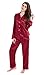 TONY & CANDICE Women's Classic Satin Pajama Set Sleepwear Loungewear (Small, Burgundy with Black Piping)