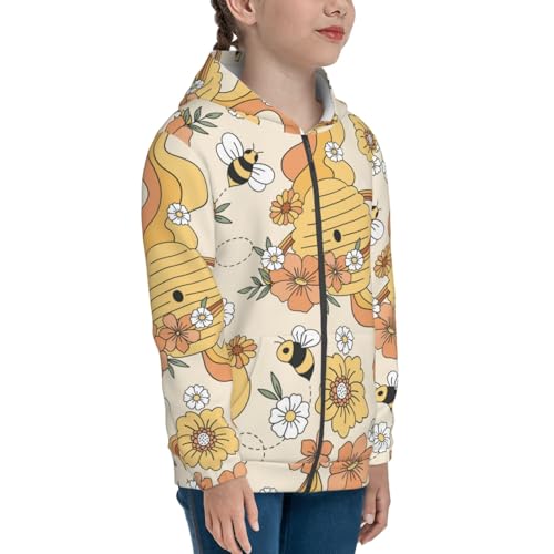 Groovy Floral Kids Pullover Hoodies Boys Zip Up Sweatshirts Girls Athletic Clothes with Pocket4