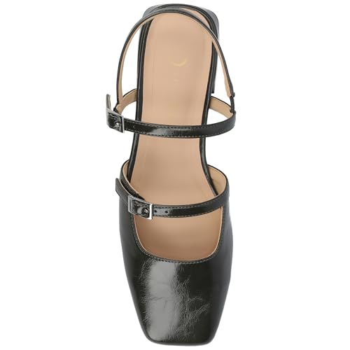 Journee Collection Women's Gretchenn Buckle-Strap Heeled Mary Jane Flats, Olive, 9.5 Wide4