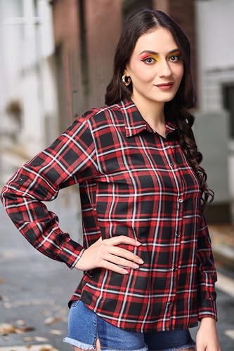 Image of POPWINGS Casual Checks Print Shirt for Women | Cotton Full-Sleeves Women Shirt | Summer Shirt for Women | Stylish Shirt for Women