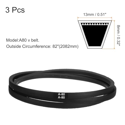 Image of uxcell 3pcs A80 or 4L820 Classic Wrapped Rubber V-Belt, 80 inch(2032mm) Inside Circumference, A Profile V Belt
