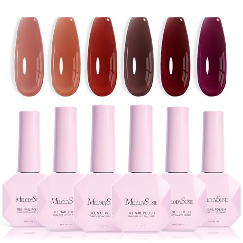 Image of MelodySusie Jelly Gel Nail Polish Set,6 Transparent Colors,Milky or Jelly Texture,Rose Red Colors Soak Off UV LED Light Cure or Salon Manicure and Nail Art DIY at Home 15ML 0.3Fl Oz