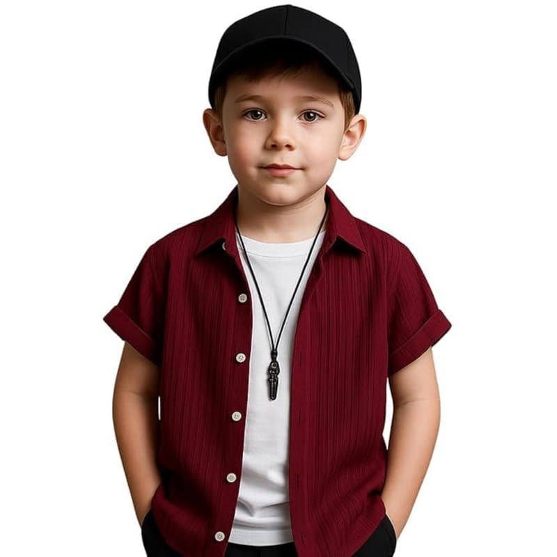 Image of Boys Regular Fit Solid Casual Shirt with Spread Collar - Comfortable Shirts