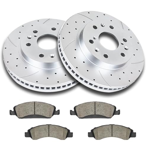 Front Brake Kit, Drilled and Slotted Brake Rotors Ceramic Brake Pads for Cadillac Escalade Chevy...