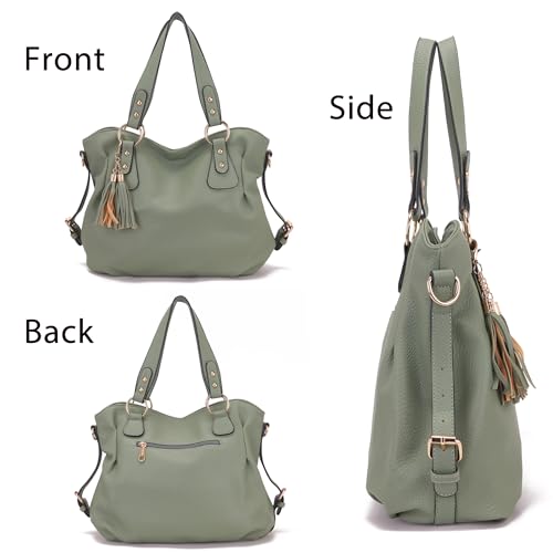 Image of Qiyuer Slouchy Handbag for Women Shoulder Bag Hobo Purse Wallet Set 3pcs | Curved Lines, Dual-use Crossbody /Shoulder, Soft PU Vegan Leather, Divided Compartments, Versatile Roomy for Daily & Work