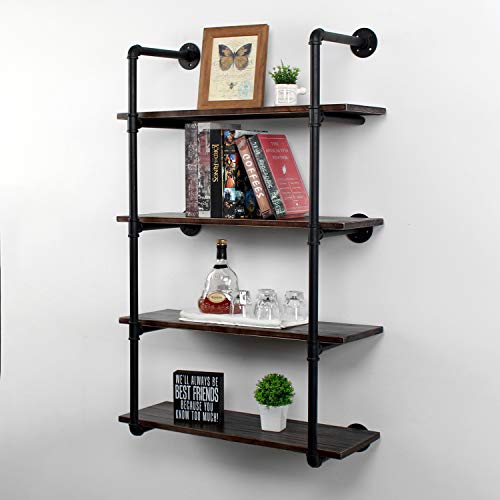Weven 30" Industrial Pipe Bookshelf Wall Mounted,4 Tier Rustic Floating Shelves,Farmhouse Kitchen Bar Shelving,Home Decor Book Shelves,Diy Bookcase,Hanging Wall Shelves,Black #TOP3