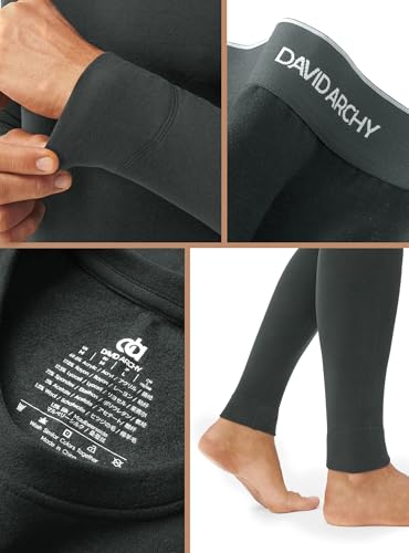 DAVID ARCHY Conjunto Térmico Hombre Ropa Interior Térmica Running Esquí Ciclismo Fitness Contiene Mezcla de Lana y Seda de Morera Cálido y lujosamente Suave Absorbe la Humedad para -10 °C a 0 °C - imagen 4