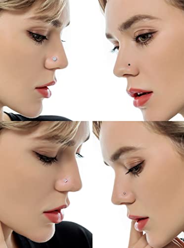 Tornito 20G 20Pcs Stainless Steel Nose Bone L Shaped Screw Studs Rings Cz Nose Ring Labret Nose Piercing Jewelry For Men Women (A1:20Pcs) (C:20Pcs Screw Shaped(Silver+Black)) #TOP2