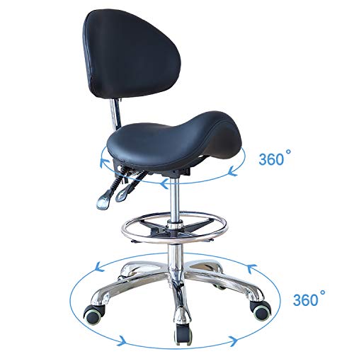Fohgfnt Saddle Stool Rolling Chair With Back Support Ergonomic Seat Hydraulic Adjustable With Footrest For Home Office Dental Salon Shop Use, Black… #TOP1