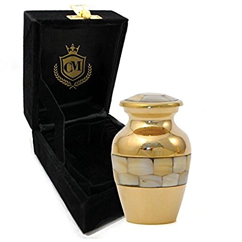 Golden Mother of Pearl Cremation Urns for Adult Ashes for Funeral, Burial, Niche or Columbarium, 100% Brass, Cremation Urns for Human Ashes Adult 200 Cubic inches (Small)