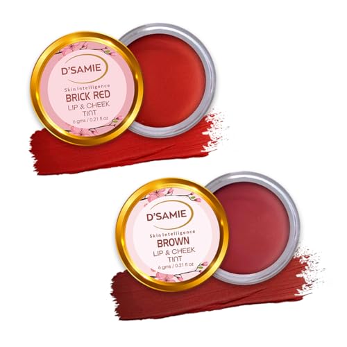 D'Samie Lip & Cheek Tint With Goodness Of Seaberry, Moringa & Vanilla |Pack of 2 (Brick Red & Brown)