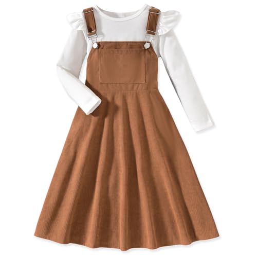 Image of HIHA Little Girls Adjustable Corduroy Pinafore Overall Dress Set Size 6-12