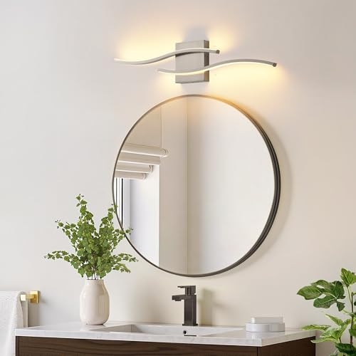 Image of KARTOOSH Hardwired Brushed Nickel Vanity Lights for Bathroom | 1 Pack 23.6 in LED Vanity Light, 3CCT Dimmable, Waterproof Rustproof, Hardwired Wall Mount for Bathroom Mirror Sides