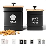 Dog Treat Container Airtight Set of 2 - 8x6 & 7x5 inch Iron Dog Treat Jars for Kitchen Counter with Airtight Bamboo Lids - 20 Cup Capacity Pet Treat Container Set - Doggie Cookie Jar - Treats Canister