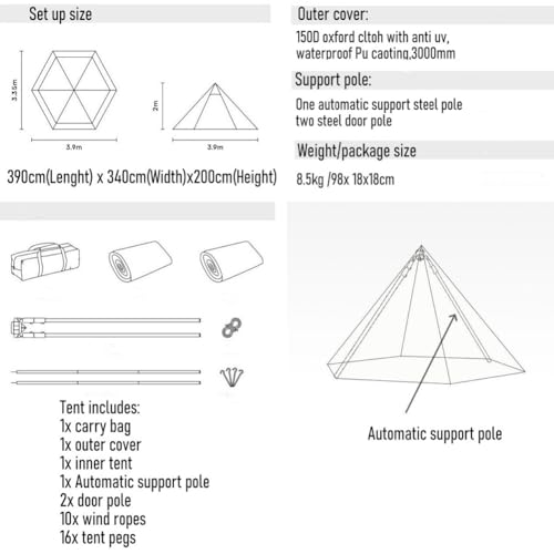 Carpa Piramidal Portátil para Camping Doble Capa 2 Personas miniatura 6