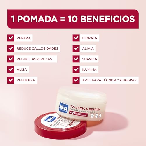 Mixa Cica Repair+ 10 en 1 Pomada reparadora S.O.S. Fórmula Patentada con 40% [Glicerina + Urea + Alantoína]. Apta para Piel Seca y Agrietada. Para Pies, Rodillas, Manos y Codos. 150ml - imagen 3