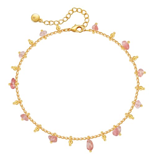 Yumikoo 18k Gold Plated Anklet Pink Crystal Stone Bracelets for Women