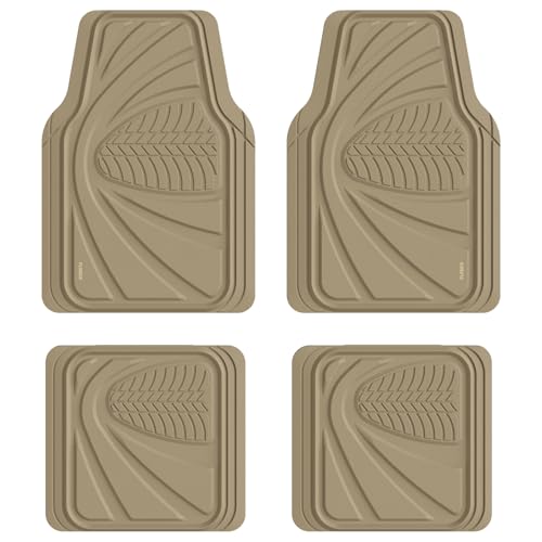 Image of FLORICH Car Floor Mats, Waterproof Universal Heavy-Duty 4 Pieces Rubber Floor Mats for Cars, Full Set Car Mats with Anti-Slip Backing Fit for Most SUV, Vans,Trucks, Sedan(Light Beige)