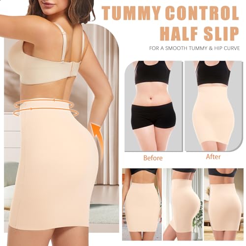 Image of ONEW Shapewear Slips For Under Dress Half Slip Dress Tummy Control Seamless Slip Skirt Body Shaper For Women