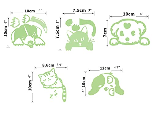 Jieswmy 5 Packs Glow In The Dark Wall Stickers,Luminous Switch Sticker,Cartoon Cat Dog Pvc Wall Stickers For Kids And Adult Nursery Bedroom Living Room, 13*13Cm, 5665-265 #TOP6