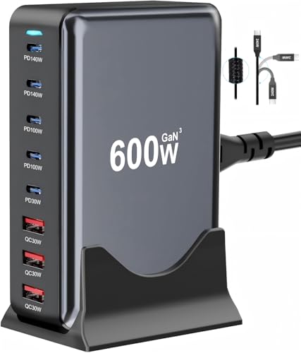 Image of 600W USB C Fast Charger Block, Multi-port USB Charging Station, GaN Ⅲ Double 140W PD PPS Port Fast Charging Station for Multiple Devices,Laptop Wall Charger Compatible with MacBook, iPhone 17,iPad etc