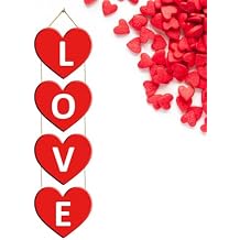 Demonwer Valentines Day Door Sign Hanging Red Heart Love Wood Door Hanger Heart Shaped Decoration for Wedding Party Anniversary Home