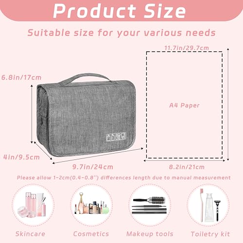 Image of Toiletry Bag Travel Bag with Hanging Hook, Waterproof Shower Bathroom Hanging Toiletry Bag for Men Women,Small Multifunctional Makeup Cosmetic Bag,Portable Toiletries Bag Travel Organizer (Grey)