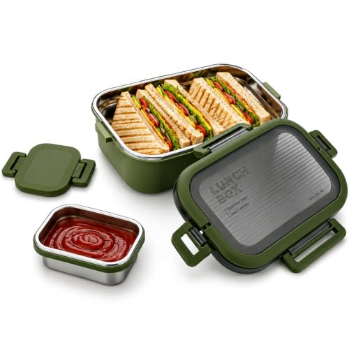 Image of MARKWELL Stainless Steel Lunch Box 700ml + 200ml | Leak Resistant Tiffin Box with Mini Container | BPA Free Lunch Box for Office, School, College, Kids & Travel | Multicolor