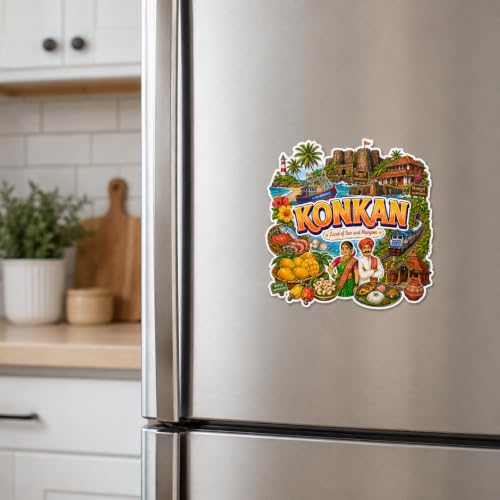 Image of Zesta Wooden Fridge Magnets Set | Refrigerator Decor Magnets for Kitchen | India Souvenir Fridge Magnet Collection | Wooden Magnet for Fridge Door Decoration (Konkan)