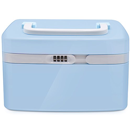 Mermaid Combination Lock Cosmetics Box-Medicine Cabinet Coded Locks Storage Box with Separate Compartments, Cosmetic, Toiletries, Pill Storage Containers, Size 11'' x7.4'' x6.2'' (Cyan)