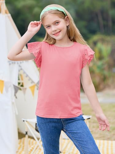Image of Imily Bela Girls Ruffle Sleeve Shirts Crewneck Eyelet Tops 4-15 Years | Cute summer casual blouse, Soft breathable eyelet fabric with ruffle sleeves, Comfortable daily shirts for kids