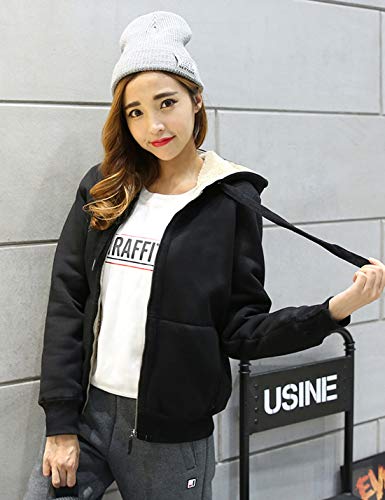 Yeokou Women's Casual Full Zip Up Sherpa Lined Hoodie Sweatshirt Jacket Coat (Large, Black) #TOP3