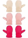 Syhood 3 Pairs Baby Toddler Winter Mittens Warm Fleece Kids Mittens Baby Snow Skiing Gloves for Boys and Girls Aged 2-4 Years (Rose Red, Khaki, Pink)