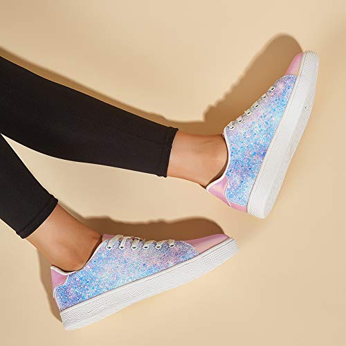 Image of LUCKY STEP Glitter Shoes Sparkly Bling Shiny Bedazzled Lace up Fashion Sneakers for Women