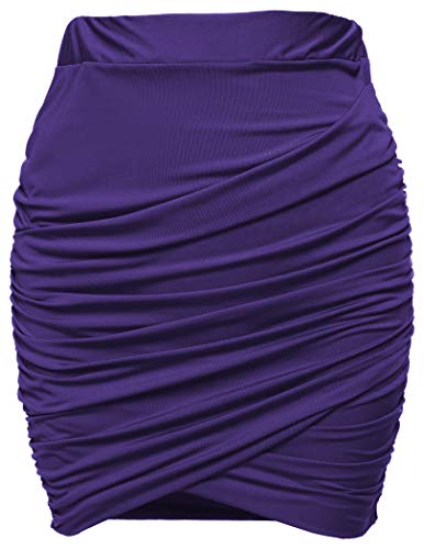 Zeagoo Women Skirt Runched High Waist Solid Stretch Tight Mini Pleated Bodycon Pencil Club Skirt