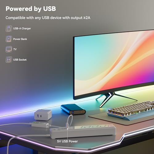 Image of MIWISE 5V USB COB LED Strip Lights,RGB Smart IC LED Strip with App Control,Bluetooth Addressable Music Sync Color Changing Strip Lights,3M Back-Adhesive for Gaming Room PC Home Decor 6.56ft