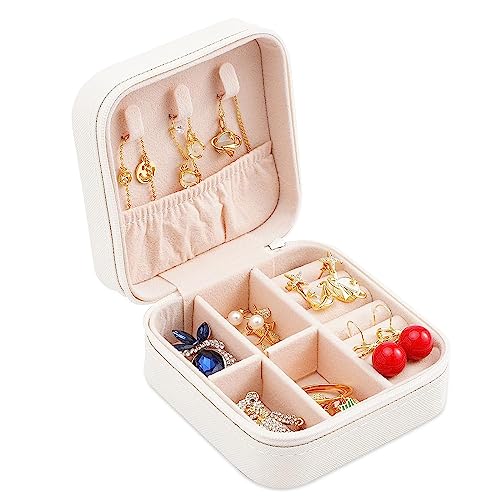Image of Neveika Portable Travel Mini Jewelry Box Leather Jewellery Ring Organizer Case Storage Gift Box Girls Women (4pcs White).