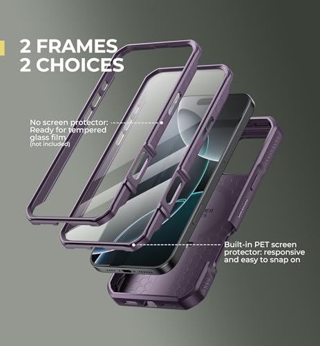 Image of Dexnor for iPhone 16 Pro Max Case with Slide Camera Cover & Adjustable Kickstand & Built-in Screen Protector,Compatible Wireless Charging Shockproof Heavy-duty Mangetic Protective Cover,Phantom Purple