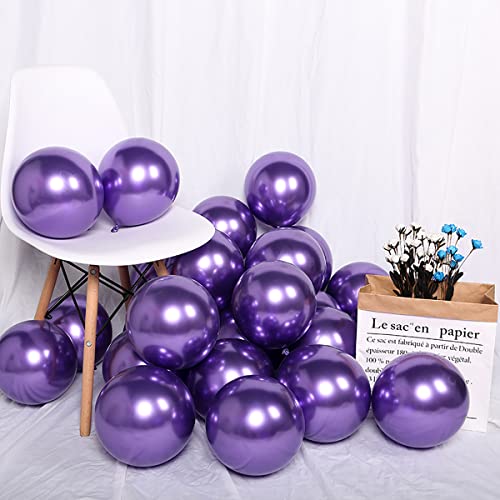 Image of KALOR 10 Inch Metallic Purple Balloons, 100 Pcs Latex Helium Metallic Balloons for Kid's Birthday Party Baby Shower Wedding Graduation Graduation Party Decorations