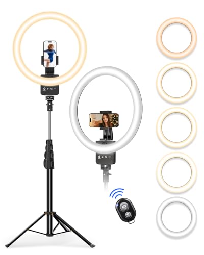 12'' Ring Light with 62'' Extendable Tripod Stand, Selfie Ring Light with Stand and 2 Phone Holder for Live Stream/Makeup/YouTube/TikTok, Compatible with All Phones, Ipads and Cameras (12inch)