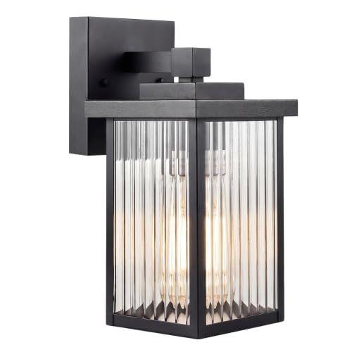 hameso Wall Mount Black Porch Light Outdoor Wall Light with Textured Glass