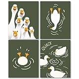 laveliabel Silly Goose Wall Art Prints Set of 4 Unframed, Funny Duck Wall Decor, Green Duck Nursery Decor, Funny Green Animal Goose Nursery Poster Prints for Home Room WallDecor 8x10inches