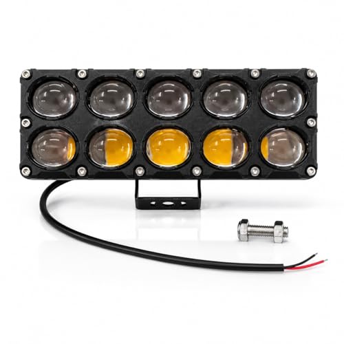 Image of 10 Lens LED Auxiliary Light Bar | Dual Color White and Yellow Ultra Wide Beam, Heavy Duty Waterproof Metal Body for Bike and Car
