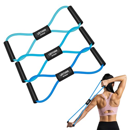Image of Figure 8 Resistance Bands for Arm, Back - 3-Level Latex Heavy Exercise Bands with Handles for Strength Training, Full Body Workout, Physical Therapy, Pilates, Yoga, Home Gym Equipment for Women