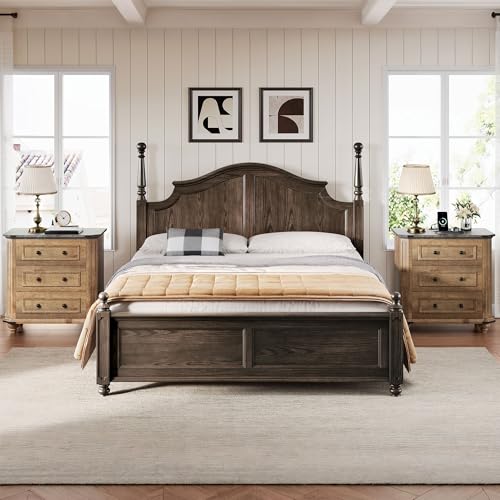DWVO Nightstand with Charging Station, Farmhouse Bedside Table with 3 Drawers, Wood Night Stand w/Storage, Rustic Bed Side End Table for Bedroom Dorm Small Space, Brown