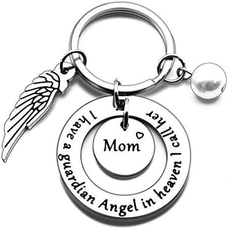 Mom Memorial Keychain Gift Loss of Mother Jewelry I have a guardian Angel in heaven I call her Mom Keychain Sympathy for Remembrance Memory Gifts