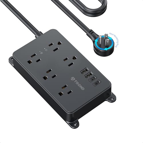 Image of TROND Surge Protector Power Strip with 360 Rotating Plug, 10ft, Black